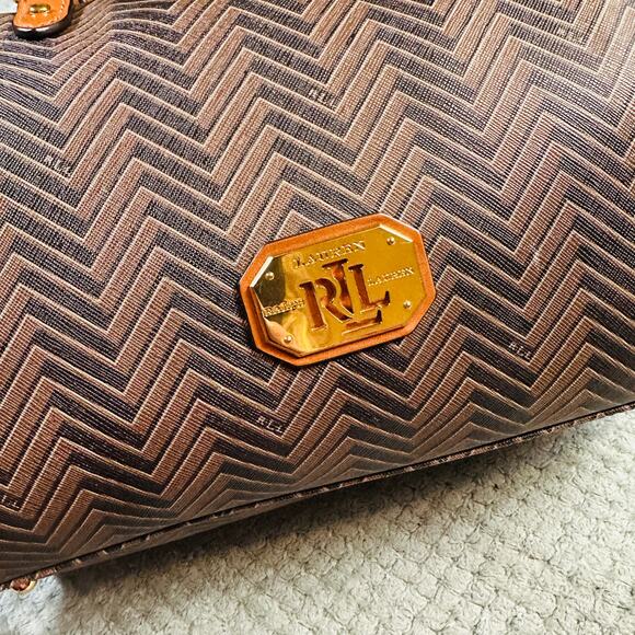 Vintage RALPH LAUREN Boswell Brown Striped Monogram Speedy Duffle Bag Barrell - Picture 3 of 12